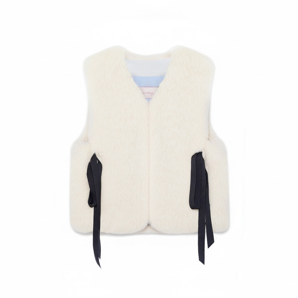[SIGNATURE LINE] FAUX FUR TIED KITTEN RIBBON VEST