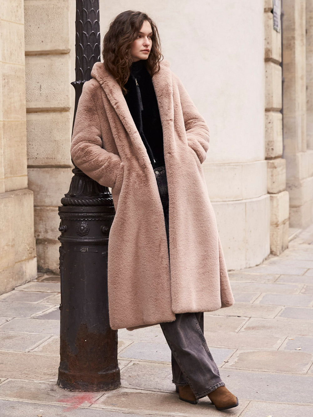 FAUX FUR LAON HOODED MAXI COAT