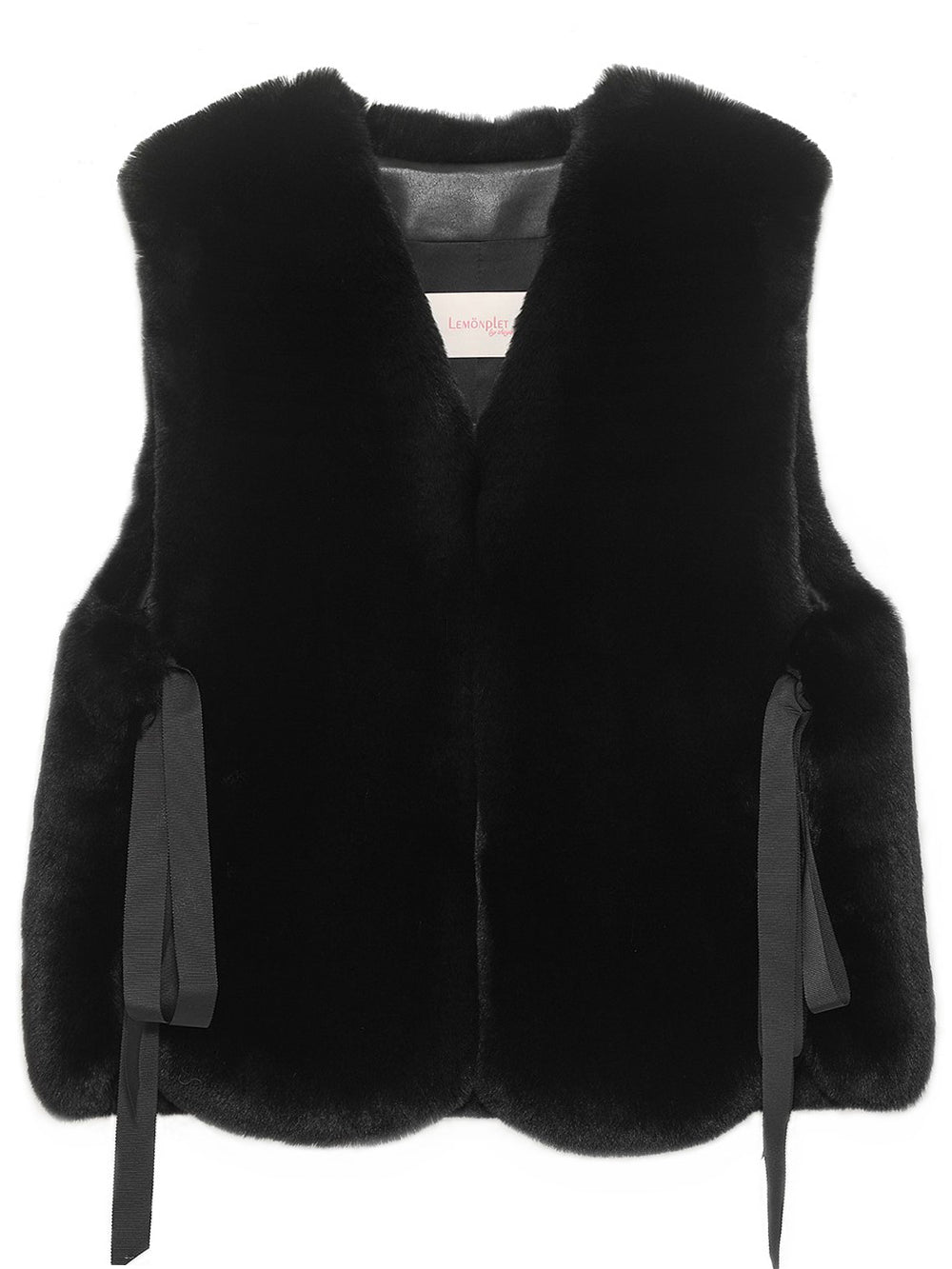 [SIGNATURE LINE] FAUX FUR TIED KITTEN RIBBON VEST