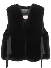 [SIGNATURE LINE] FAUX FUR TIED KITTEN RIBBON VEST
