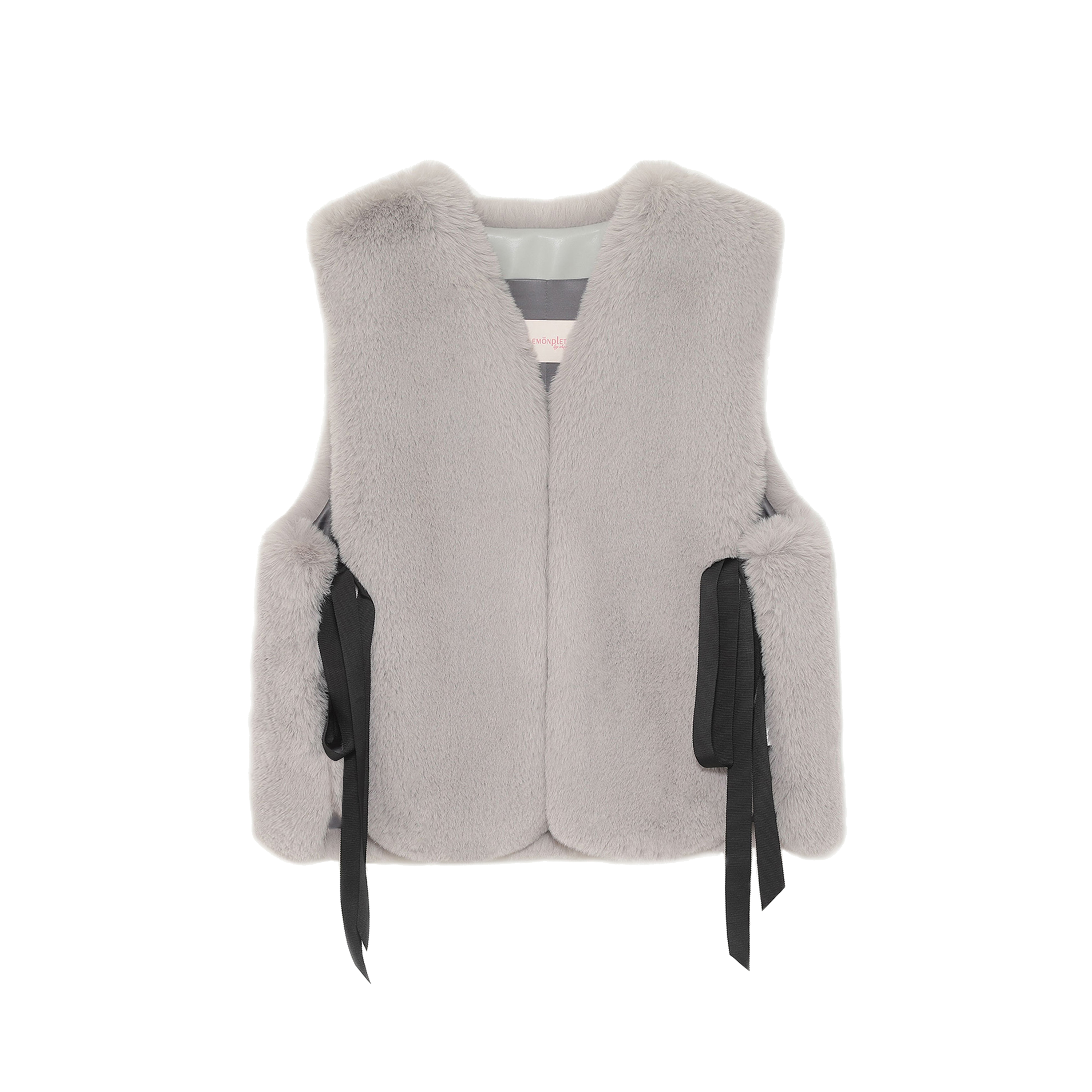 [SIGNATURE LINE] FAUX FUR TIED KITTEN RIBBON VEST